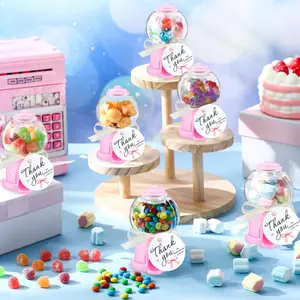 12/24sets Small Gumball Dispenser, Candy Storage Box With Cards And Ribbon ForBirthdays, Weddings, Baby Showers, Prizes, Gifts, And Party Favors