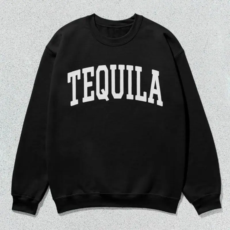 Men's Tequila Collegiate Crewneck Sweatshirt, Unisex Casual Long Sleeve Pullover Round Neck Tops