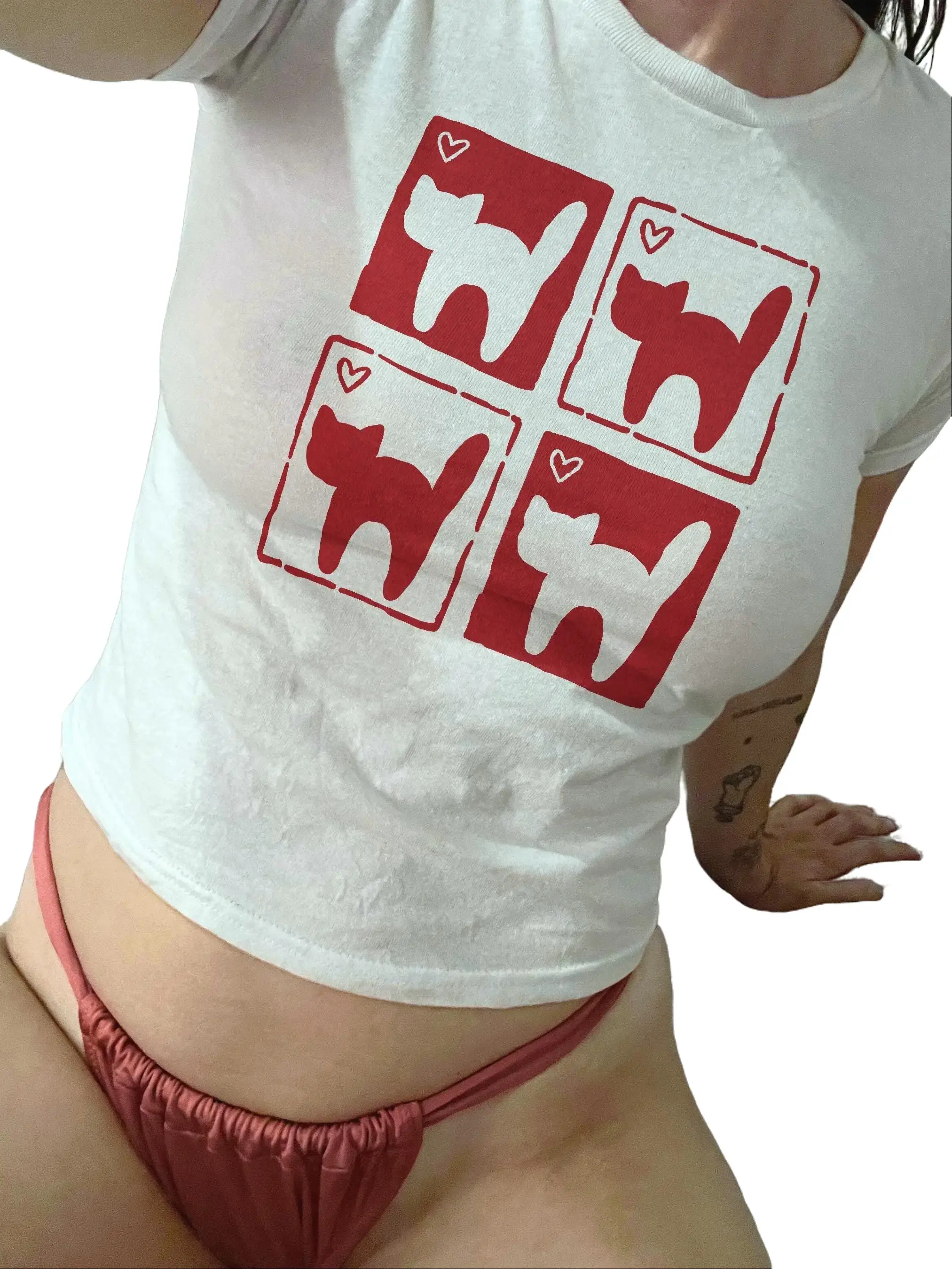 Cat Hearts Y2K Baby Tee, 90s Retro Kitten Baby Tee Coquette Kitten Aesthetic Y2K Shirt, 2000s Downtown Girl Top, Cute Trendy 90s Cat Graphic