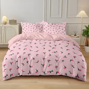 3-piece bedding set (1 duvet cover + 2 pillowcases, no insert) - a soft pink floral print bedding set perfect for a sweet and girly look. Soft and comfortable, suitable for room decor, suitable for all seasons, and makes a great gift.