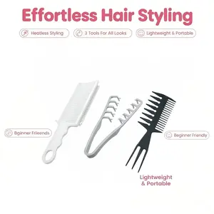 TrimLab Heatless Hair Styling Comb Set – 3-Piece Texturizing & Volume Kit for Easy Hairstyling, Ergonomic Design, Lightweight & Portable, Suitable for All Hair Types