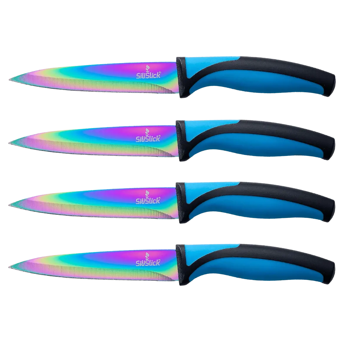Steak Knives Set - 4-Piece Kitchenware with Rainbow Titanium-Coated Non-Stick Stainless Steel Blades for Cutting