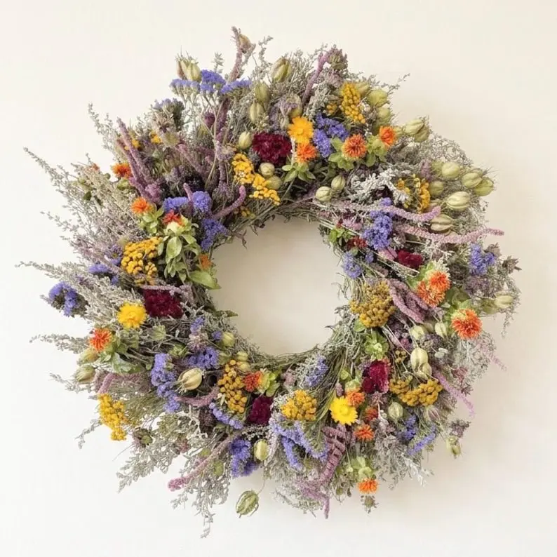 VanCortlandt Farms Natural Colorful Wildflowers Dried Flower Handmade Meadow Parade Wreath