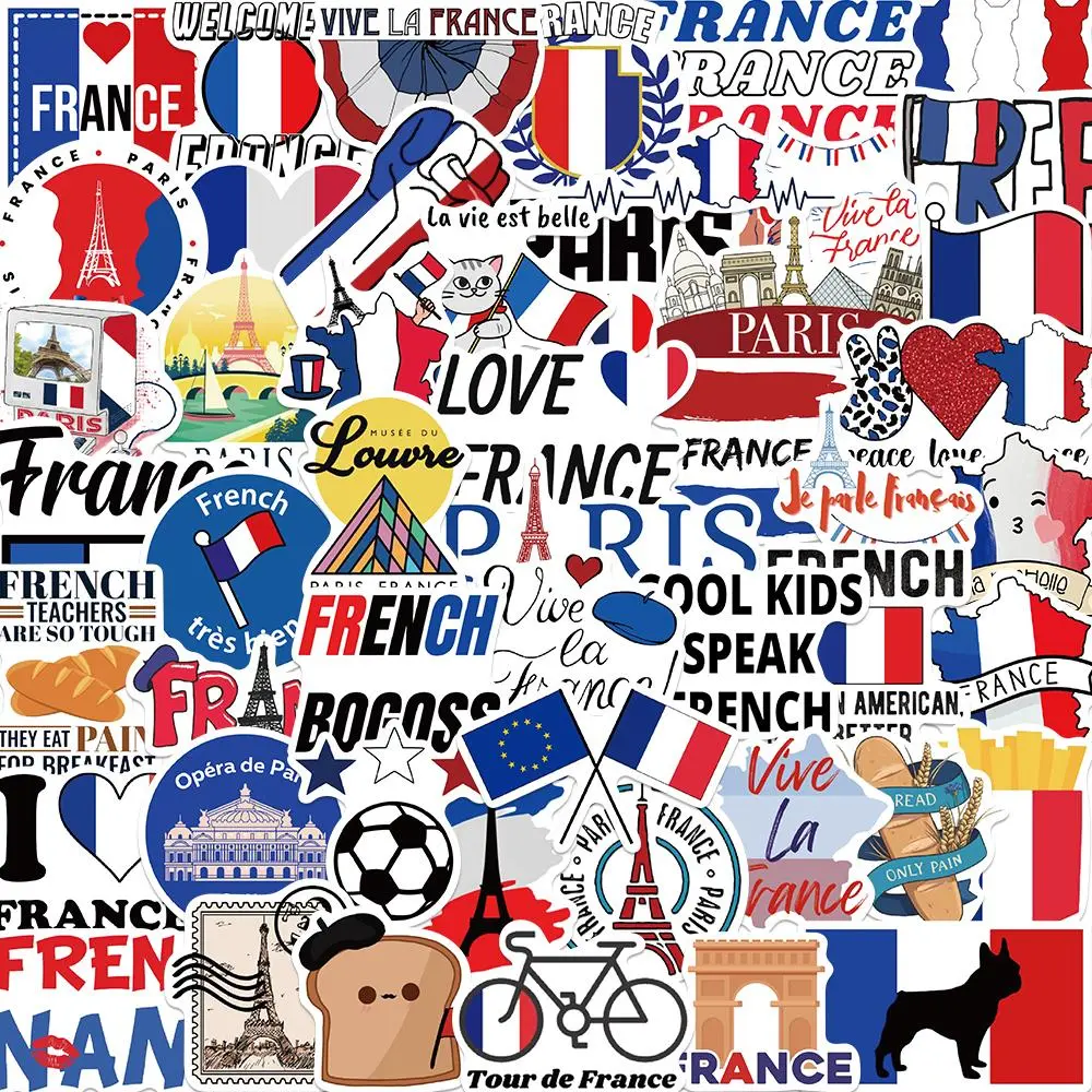 France Themed Sticker, 50/1000pcs/set Creative Decorative Sticker, DIY Decals for Water Bottle, Laptop, Phone Case, Scrapbooking, Journal Making, Ornaments