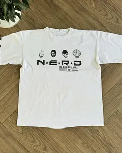 VINTAGE N.E.R.D 2002 IN SEARCH OF MERCH HEAVYWEIGHT WHITE CUT-OFF T-SHIRT