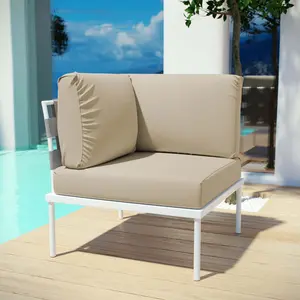 Modway Harmony Outdoor Patio Aluminum Corner Sofa in White Beige