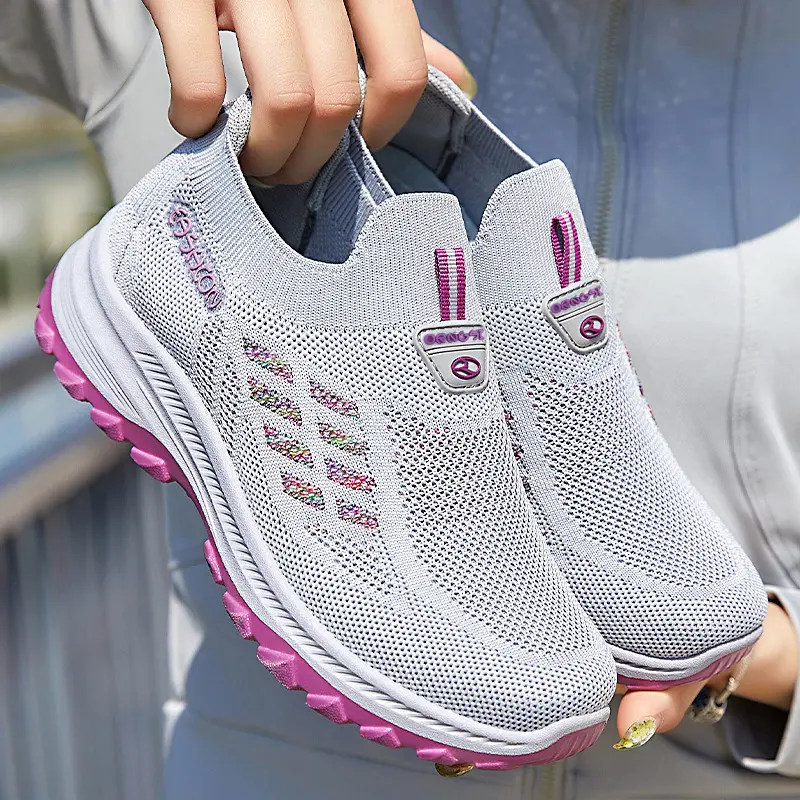 Women's Breathable Mesh Knit Slip-On Shoes, Lightweight Non-Slip Soft-Sole Walking Sneakers, Casual Footwear for Seniors
