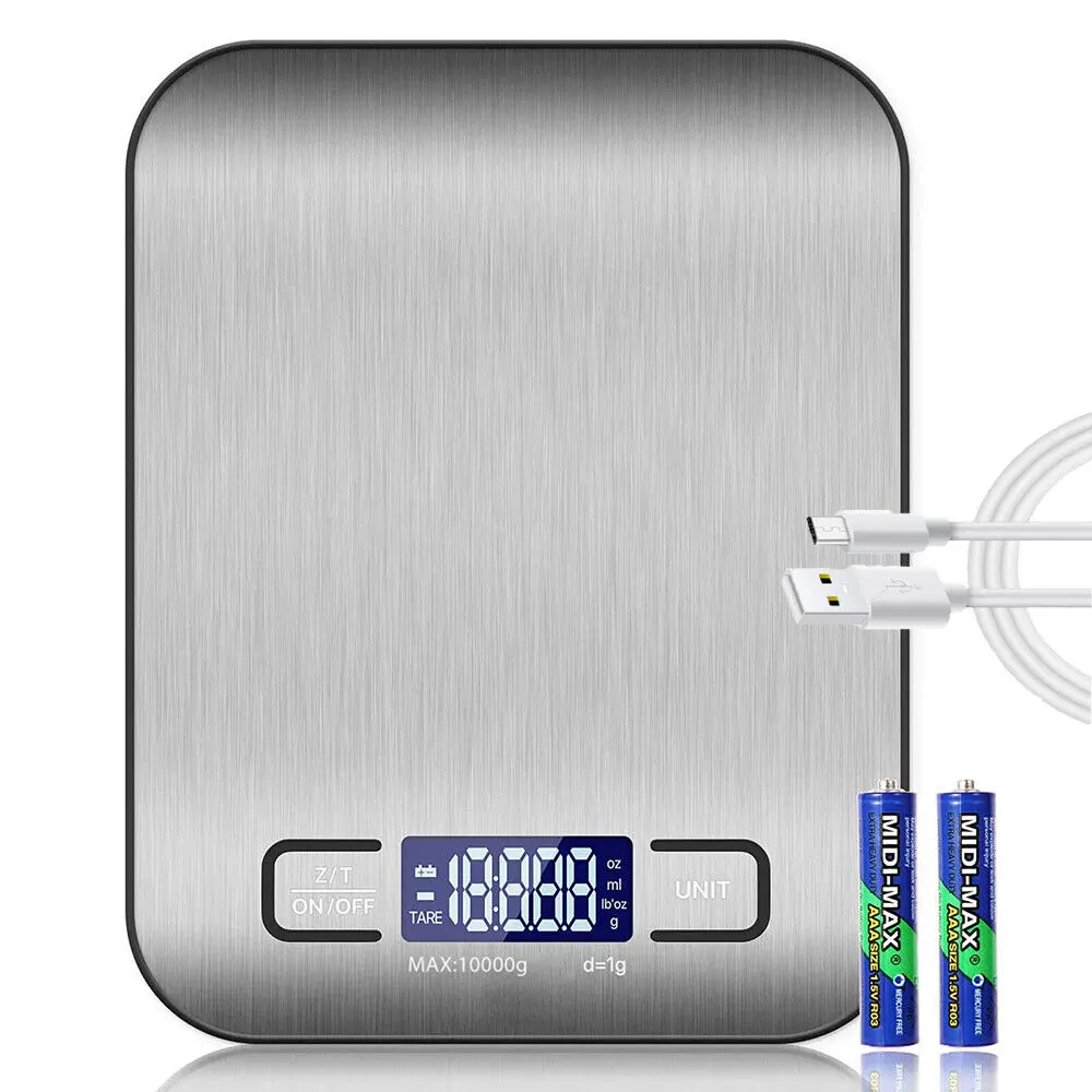 Digital Food Kitchen Scale, 22lb Food Grade Weight Scale in Grams & Ounces, Perfect for Baking, Weight Loss, Jewelry, Cooking - Stainless Steel Silver