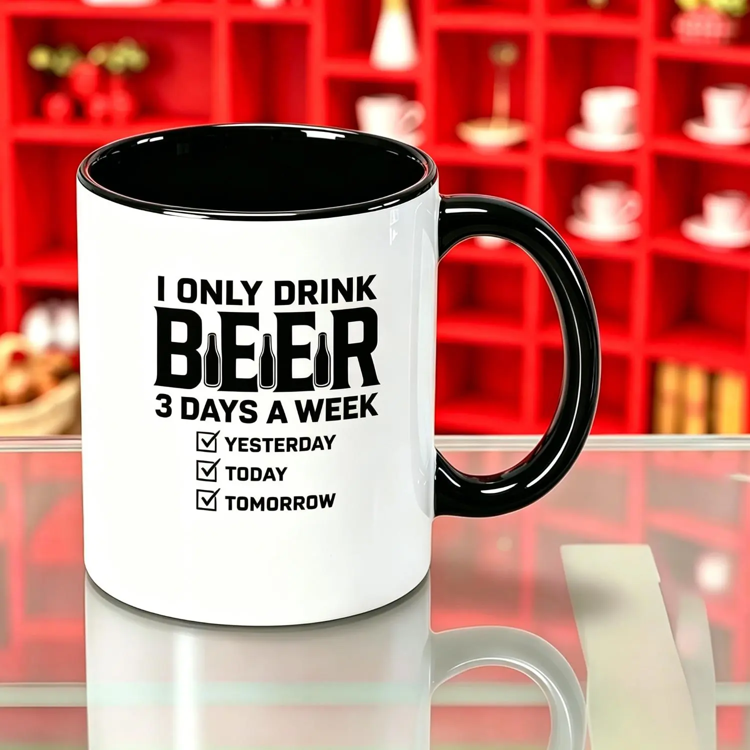 Men's Regular Fit Letter Print Reusable Coffee Cups, Ceramic Cup