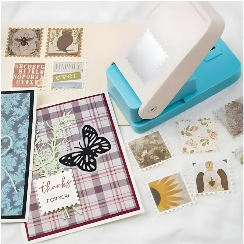 Large Stamp Puncher for DIY Crafting | Turn Any Paper Into Cute Stamp Designs Instantly! Postage Stamp Punch | DIY Scrapbooking, Journals, Cards & Albums | Easy Lever Craft Tool - Note: This product does NOT include stickers or refill materials