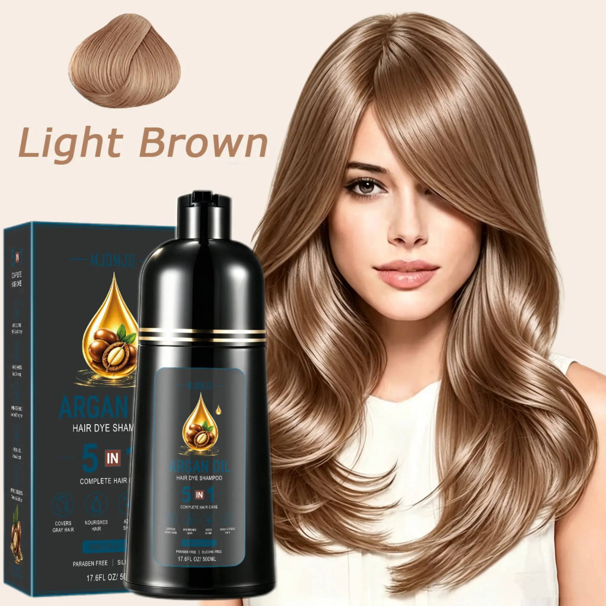 Argan Oil Cherry Brown Hair Dye Shampoo, 5-in-1 Hair Color & Conditioning for Women & Men, Gray Hair Coverage, Nourishing & Long-Lasting Color, 500ml