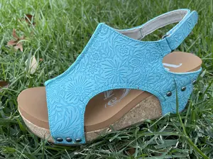 Turquoise Tooled Leather Liberty Wedge