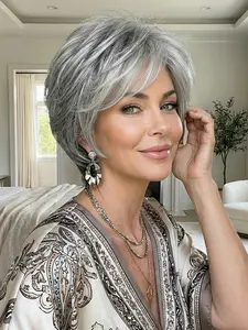 Short Bob Wig, straight bob wigs, 10 Inch Heat Resistant Synthetic Hair for Women, Fashionable and Casual Medium Length Hairstyle