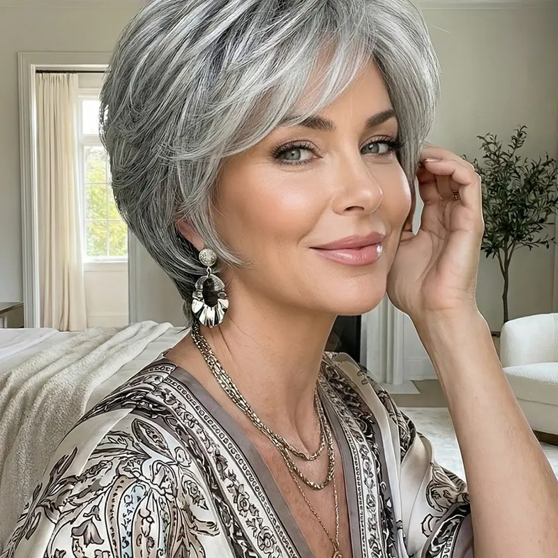 Short Bob Wig, straight bob wigs, 10 Inch Heat Resistant Synthetic Hair for Women, Fashionable and Casual Medium Length Hairstyle, Synthetic Material Wigs