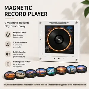 Mini Record Player Fridge Magnet with 9 CDs & 27 Songs | Magnetic Music Player, Interchangeable Vinyl Discs, Perfect Gift for Music Lovers Decor