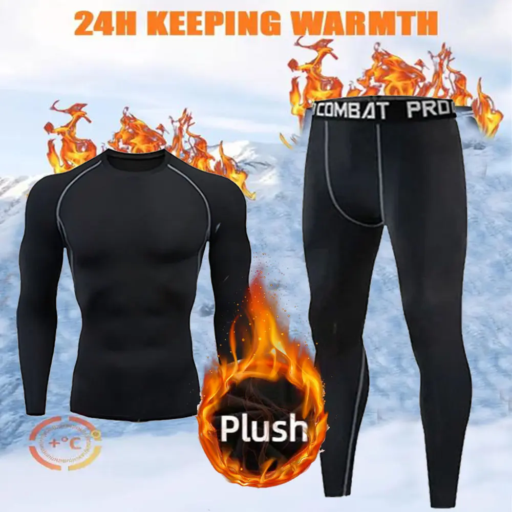 Men's Thermal Compression Set - Long Sleeve Turtleneck & Pants, Breathable Stretchy Base Layer for Cold Weather Gym Workouts