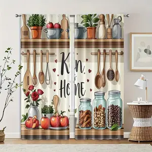 2-Piece Kitchen Curtain Set, Stylish Rod Pocket Window Curtains for Bedroom & Living Room, Comfortable Atmosphere, Easy Installation, Window Hanging