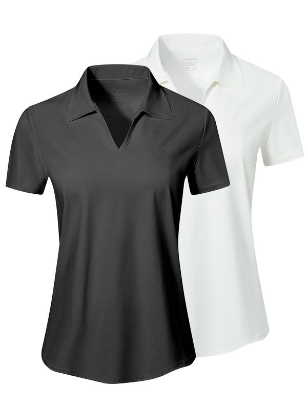 Athleisure V Neck Short Sleeve for Women – Lightweight Sweat Wicking Slim Fit Casual Fabric Black Friday Christmas tight tee gold  zipper  jacket