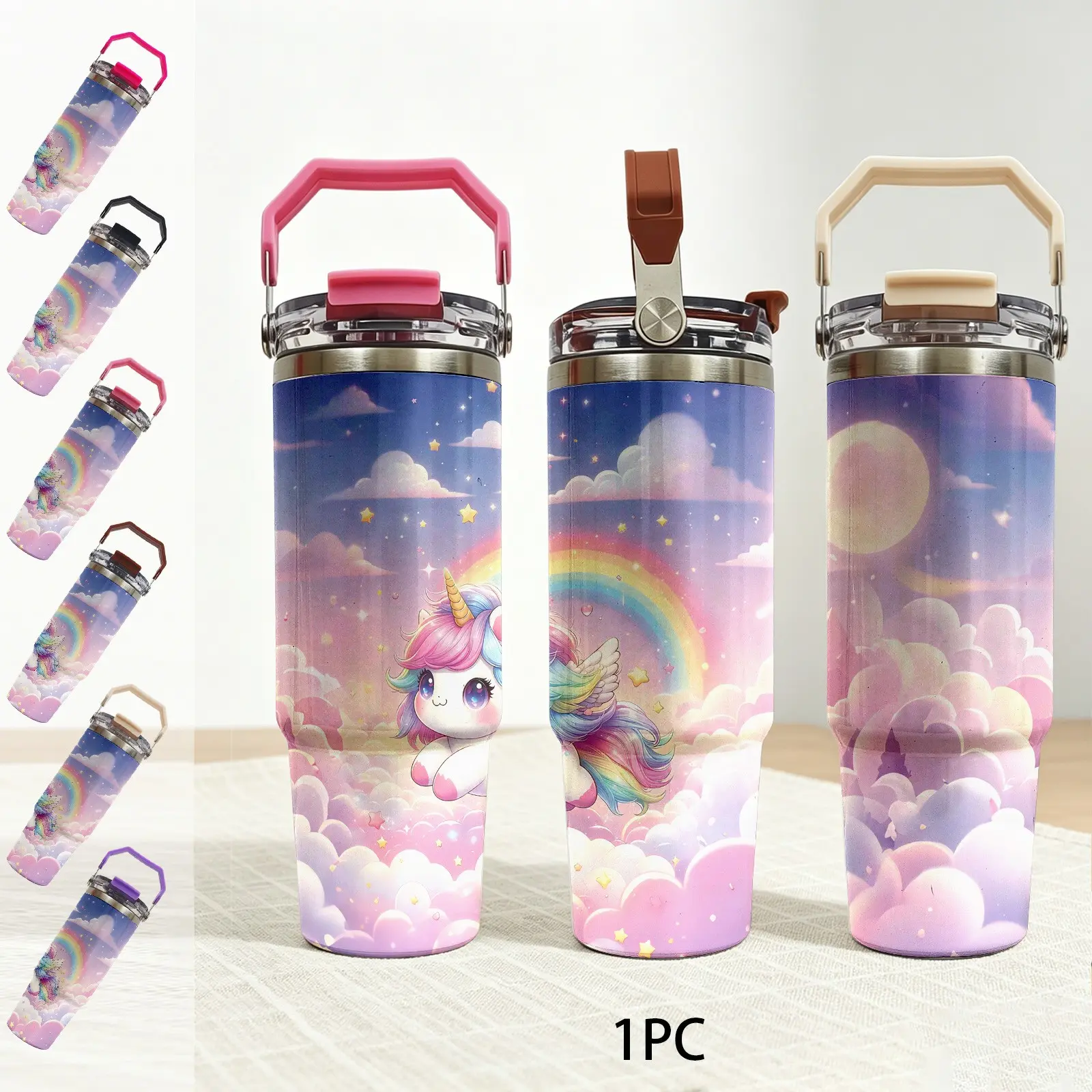 30oz Rainbow Unicorn Insulated Mug, Stainless Steel Vacuum Travel Coffee Cup, Cute Cartoon Design, Ideal Gift for Women, Christmas, Halloween, Mother's Day, Water Bottles, Insulated Tumbler