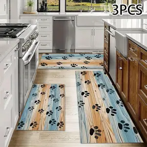 Kitchen Mat Set 2pcs/3pcs, Daily Home Kitchen Rug Set, Dog Footprint Pattern, Absorbent Washable Carpet, Suitable for Laundry Room, Living Room, Bedroom, Washable Kitchen Rugs