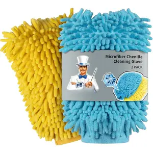 Microfiber Soft Chenille  Wash Mitt, Pack of 2, Blue & Yellow