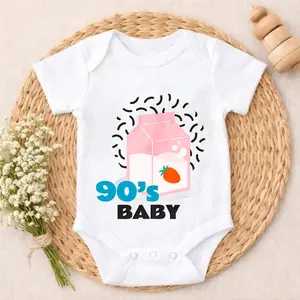 Cotton Baby Bodysuit Pink Milk Carton Print 100% Pure Cotton Non-Irritating Snap Closure Breathable Stretchy Cute Print Perfect For Daily Wear