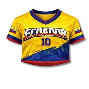 Ecuador World Cup Crop Top Jersey – Custom Name & Number Women Mesh Soccer Shirt, Ecuador Football Fan Crop Tee