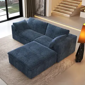 ARCH 78.74" L Shaped Modern Sofa Modular Sectional Cloud Couch with Ottoman,Upholstered Couches with Plush Corduroy Fabric for Living Room Furniture,Bedroom and Apartment,No Assembly Required,Blue
