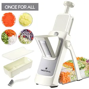 ONCE FOR ALL 4th Gen Enlarged Veggie Cutter: Built-in Durable Blades, No Replacement, Anti-Slip Suction Base, Cut-Proof Safe Press, Multi-use Fruit Vegetable Dicer, Easy Clean