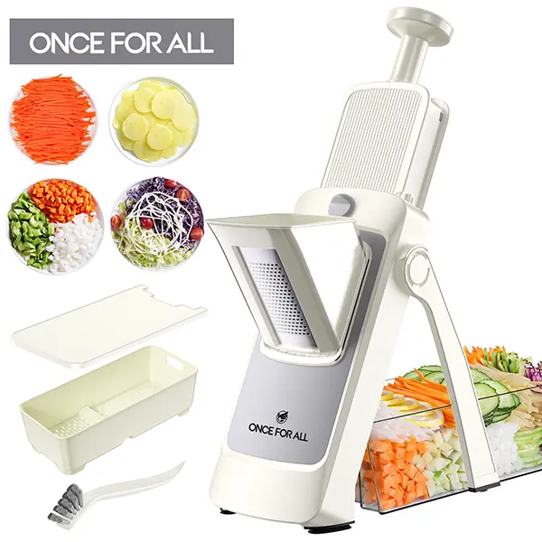 ONCE FOR ALL 4th Gen Enlarged Food Veggie Cutter - Built-in Durable Blades, No Replacement Needed, Anti-Slip Suction Base, Cut-Proof Safe Press, Multi-use Fruit & Vegetable Slicer, Easy to Clean
