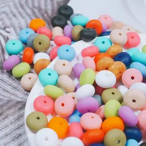 130Pcs Silicone Abacus Beads , 14mm Mix Color Silicone Pearl Abacus Beads, Beads DIY Lanyard Bead for Pen Bracelet Keychain DIY Crafts