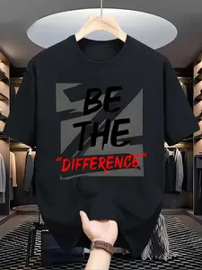 Motivational Print T-Shirt "Be The Difference" 180g Heavy Cotton Black Casual Round Neck Short Sleeve Regular Fit Comfortable Everyday Wear