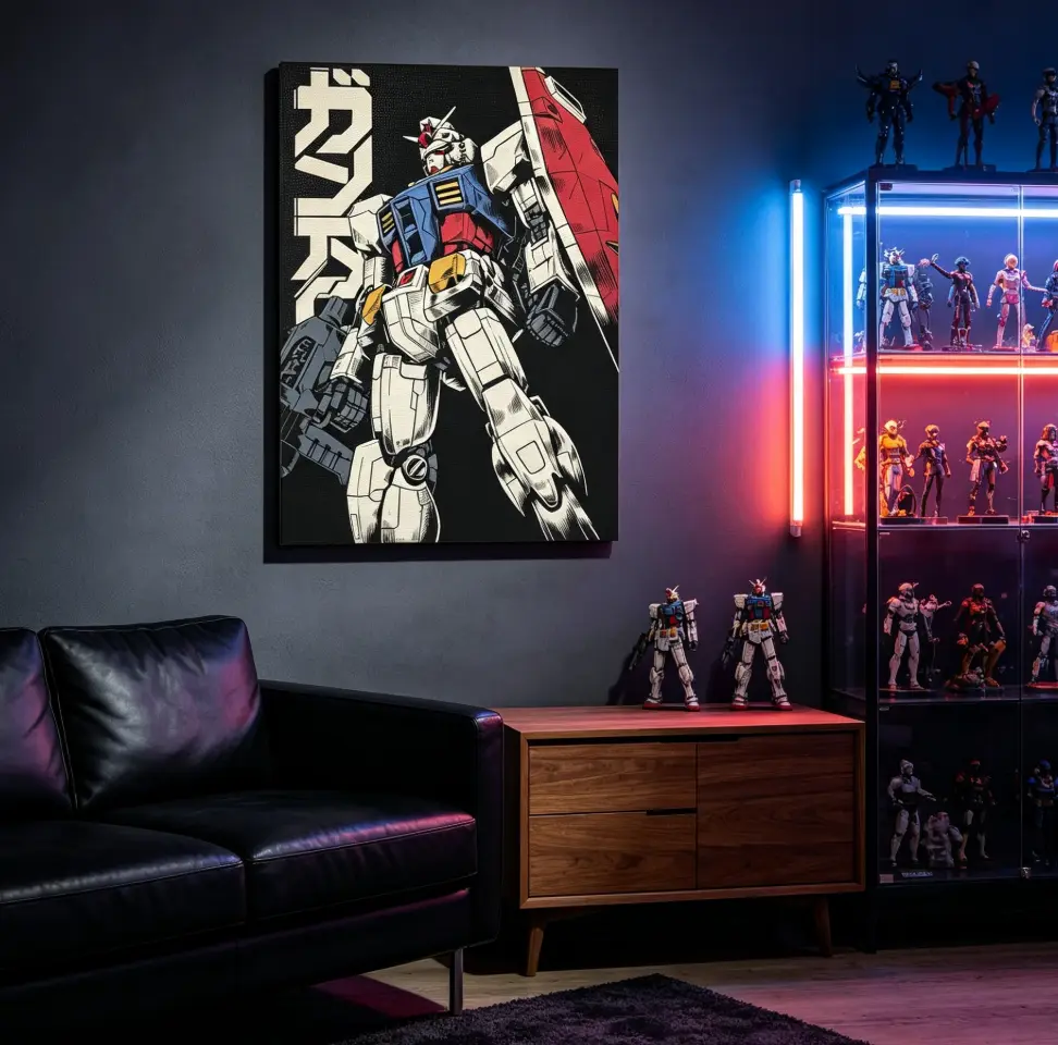 Anime Robot Cartoon Character Design Modern Artistic Wood Frame Hangable Wall Art Print - No-Fuss Decoration for Living Room, Home & Office Decor