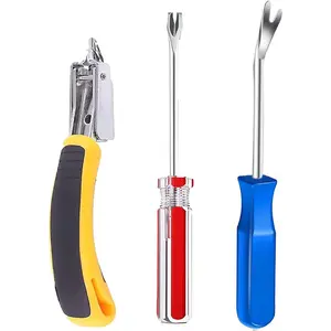 3PCS Heavy Duty Staple Remover Kit with Nail Puller, Tack Lifter Multi Tool for Upholstery, Flooring, Wooden Crates, Carpets, Walls, Construction Projects (Ergonomic Grip and Durable Steel)