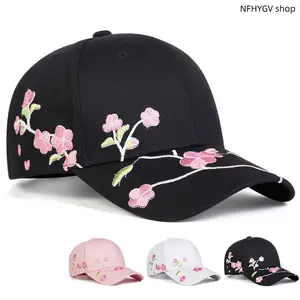 Women Embroidered Peach Blossom Baseball Cap Floral Pattern Sunshade Duck Tongue Hat Portable Casual Headwear for Beach Leisure Hiking Trip Outdoor Activity And Daily Outfit Matching Wear