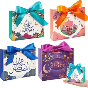 Eid Mubarak Gift Bags - 48 Pcs Unisex Paper Pack with Ribbons, Eid Decorations for Ramadan Party Treats