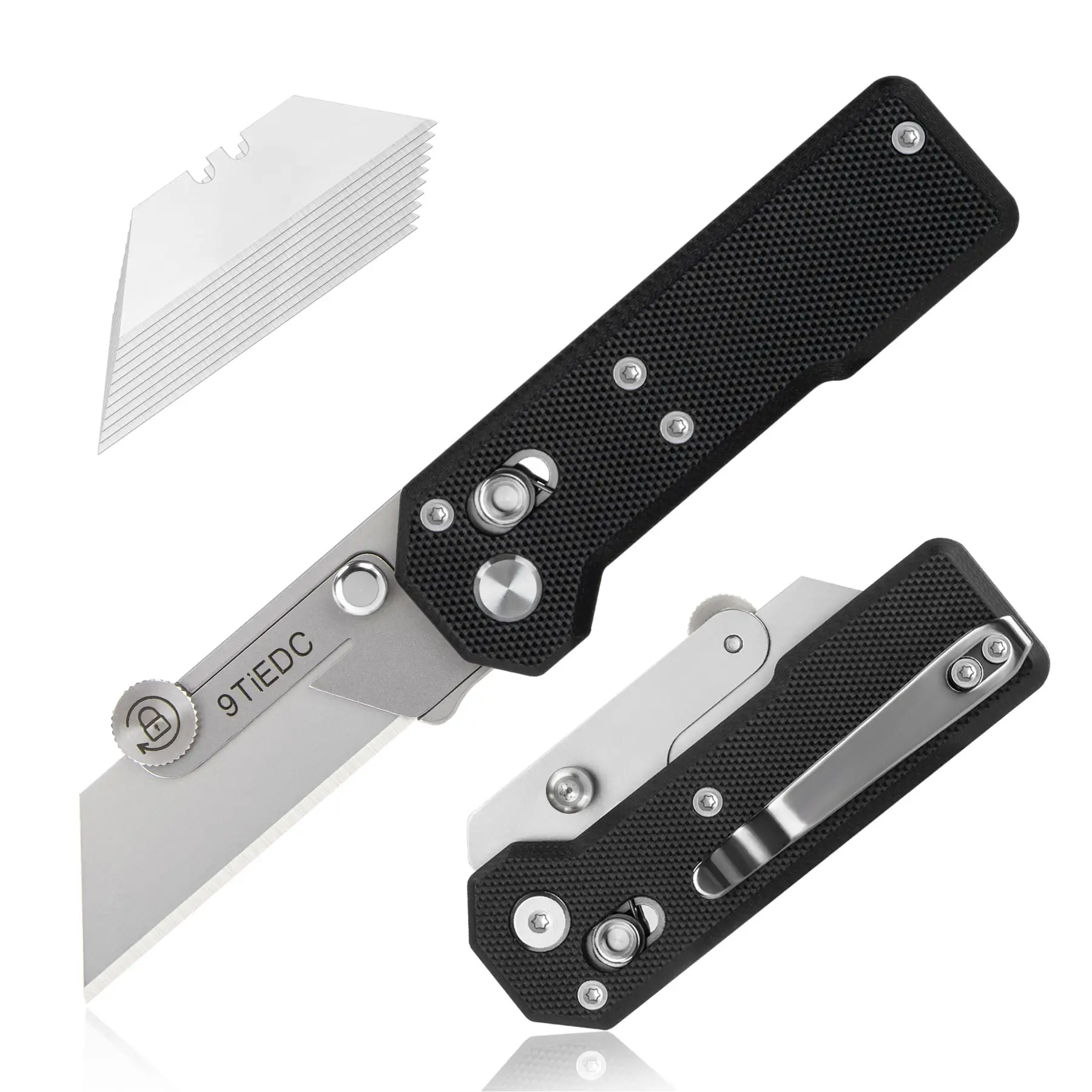 9TiEDC Portable Folding Utility Knife with 10PCS Blades & Ergonomic G10 Handle, Everyday Carry Best for Office Home Holiday Gift for Men