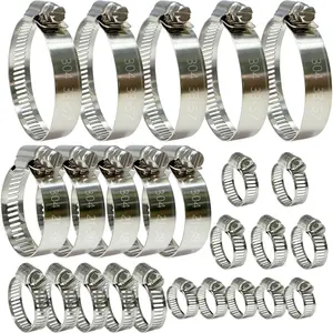 Stainless Steel Hose Clamps Assortment Kit, 25 count Worm Gear Hose Clamp Adjustable 1/4 to 2-1/4in,  Line Clamp for Plumbing, Automotive And Mechanical Applications