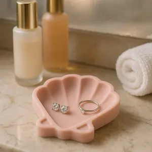Pastel Seashell Jewelry Tray - Cute 3D Printed Trinket Dish for Rings & Earrings - Pink Shell Design for Organizing Accessories Gift Matte Organiser Boxes Room Smooth Vanity