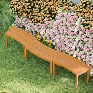 COSTWAY - Outdoor Curved Acacia  Wood Bench Set of 2/3/4 for Front Porch-3