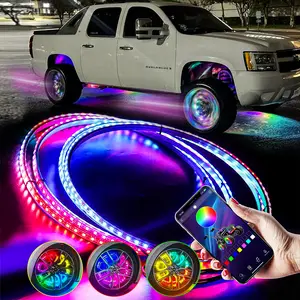 15.5 inch Brightest Dream Chasing Color Double Rows LED Wheel Ring Illuminated Light Lights Lamps Fit for Car Truck with 18-20 Inch Tire Wheels By Phone APP Bluetooth Control