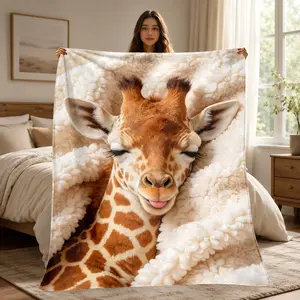 2D Flat-Style Air Conditioning Blanket: "Giraffe Wrap" Pattern | Lightweight Home Bedding | Suitable for: Sofas, Beds, Travel, Camping, Living Rooms, Offices, Seats