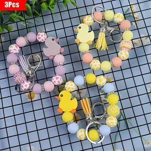 3 Cute Cartoon Duck Silicone Bead Keychains | Perfect for hanging on bags, cars, and handbags | Fun Accessories | Holiday Gifts