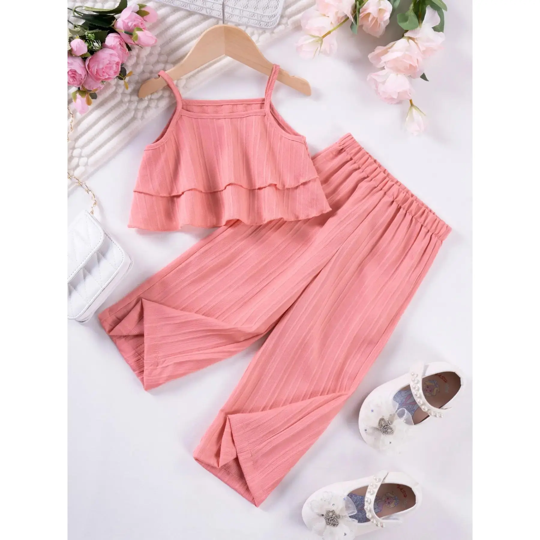 Girls' CPSIA-Labeled Lightweight Solid Sleeveless Cropped Pants Set - Fitted, Casual, Durable Basic Kids' Suit for Toddlers, Summer Travel/Play, Sizes 9-12M(80cm),1-2y(90cm),3-4y(100cm),110(4-5y),130(7-8y), Yes, Solid Plain, Durable Quality, Travel Friend