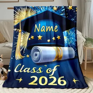Personalized Class of 2026 Graduation Blanket, Custom Name Flannel Throw, All-Season Soft Bedspread