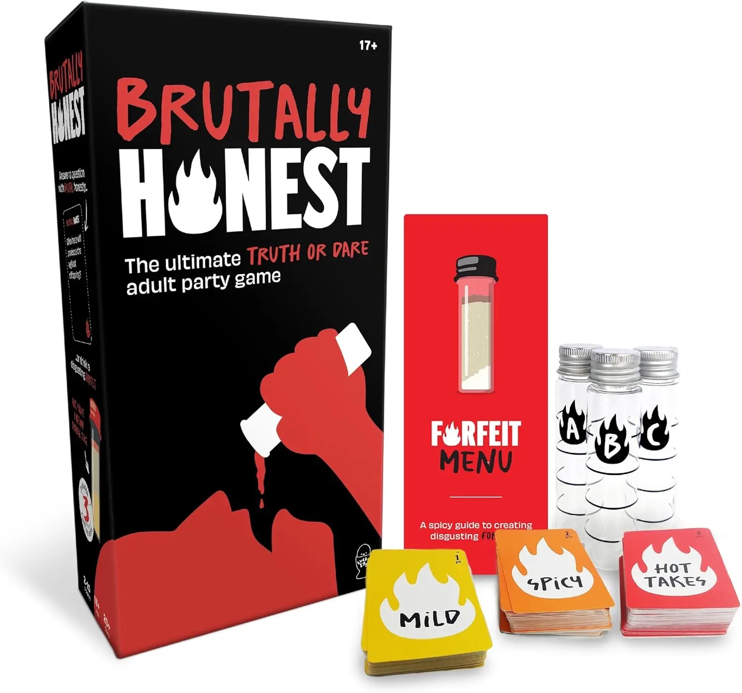 Brutally Honest - The Ultimate Adult Party Game with 200 Question Cards 3 Forfeit Vials & Decision Dice for Hilarious Truth or Dare Fun