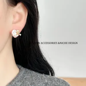 Unique and sophisticated starburst heart pearl earrings for women, simple, stylish, elegant, versatile for commuting, perfect as a gift