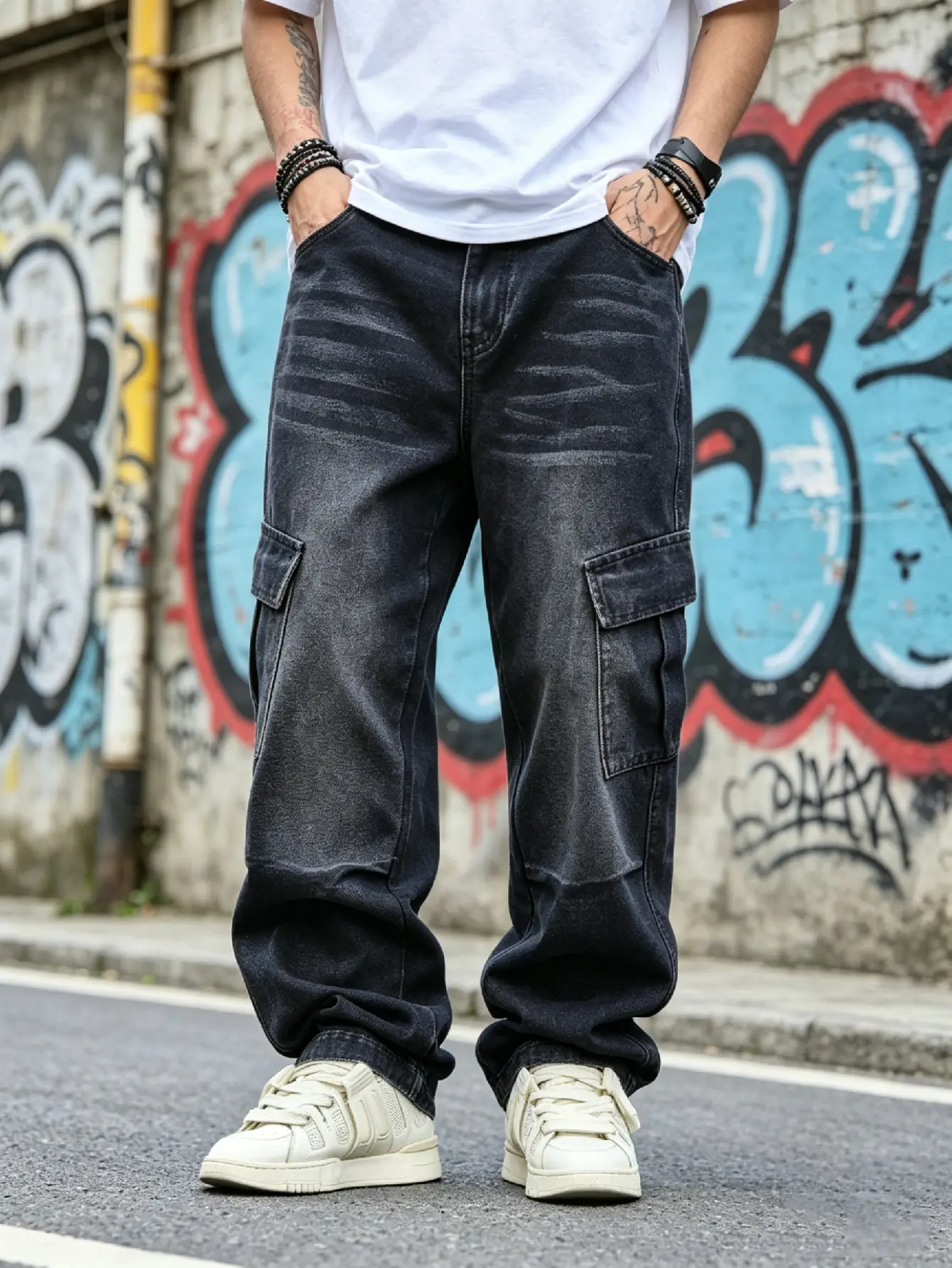 Men Stylish Multiple pockets Carpenter Jeans Trousers Male Streetwear Solid Baggy Straight Denim Pants Menswear Classic Fathersdaygift