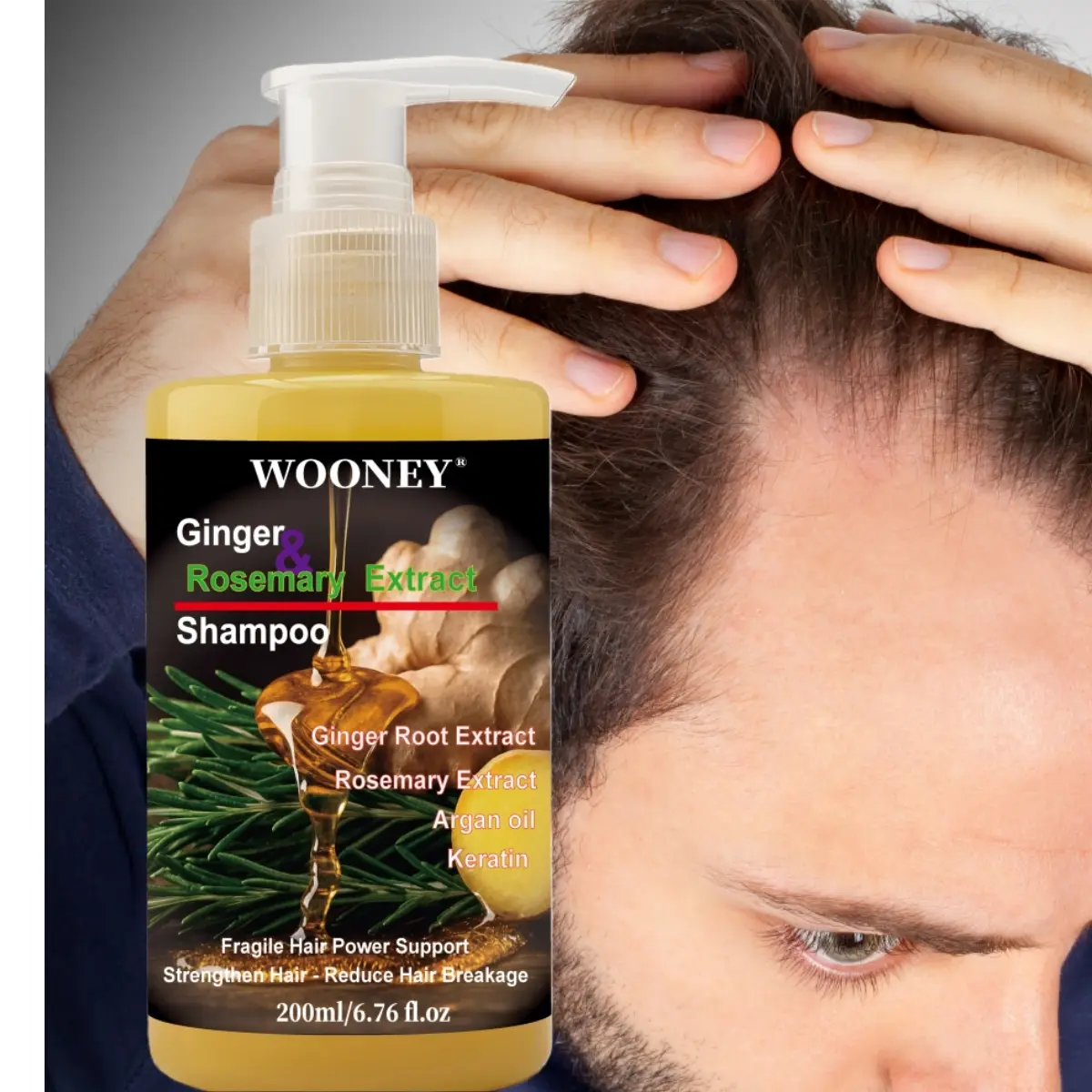 Ginger & Rosemary Shampoo Strengthen Hair Reduce Hair Breakage Protect Fragile Hair Deep Hair Cleaning To Clean Hair Odor and Make Hair Smooth, soft, and Elastic.Ginger Shampoo, plant Rice Water Shampoo, vitamin C Biotin Rosemary Hair Care Products