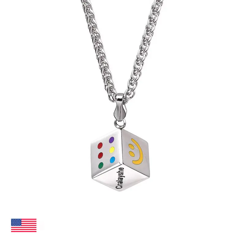 Lucky Dice Pendant Necklace Unisex Punk Hip Hop Colorful Smiley Face Chain Back to School Gift for Men Women